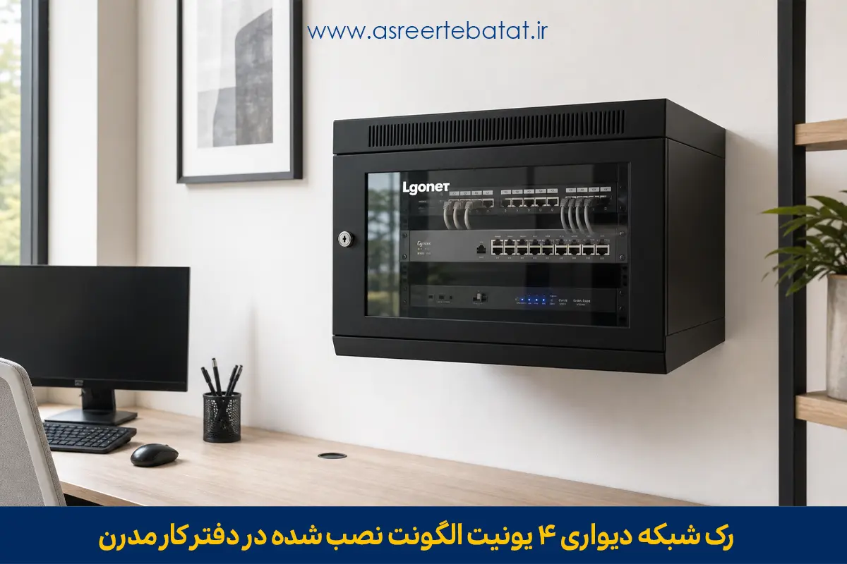 رک شبکه دیواری ۴ یونیت الگونت نصب شده در دفتر کار مدرن