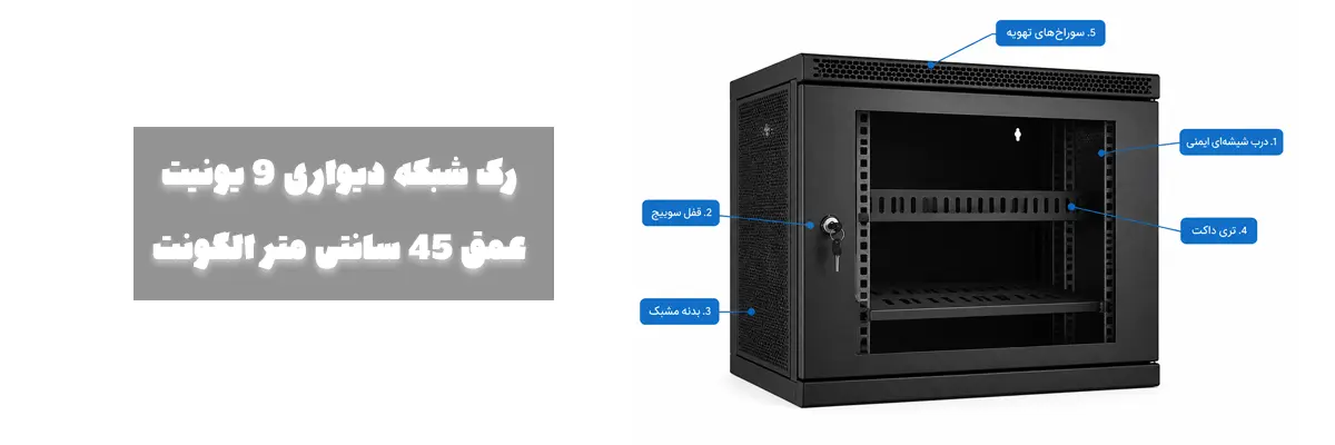 رک دیواری الگونت 9 یونیت عمق 45 با درب شیشهای - نمای کامل